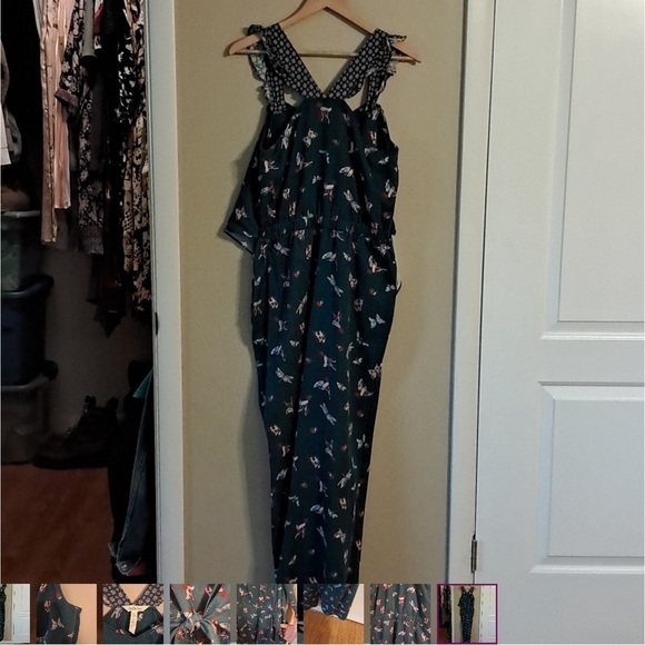 Matilda Jane Dark Green For the Love of Birds Jumpsuit Medium - Picture 3 of 8
